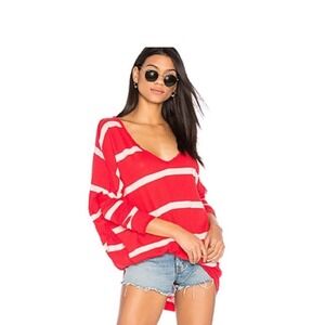 We The Free Upstate Striped Long Sleeve sweater red white oversized small stripe
